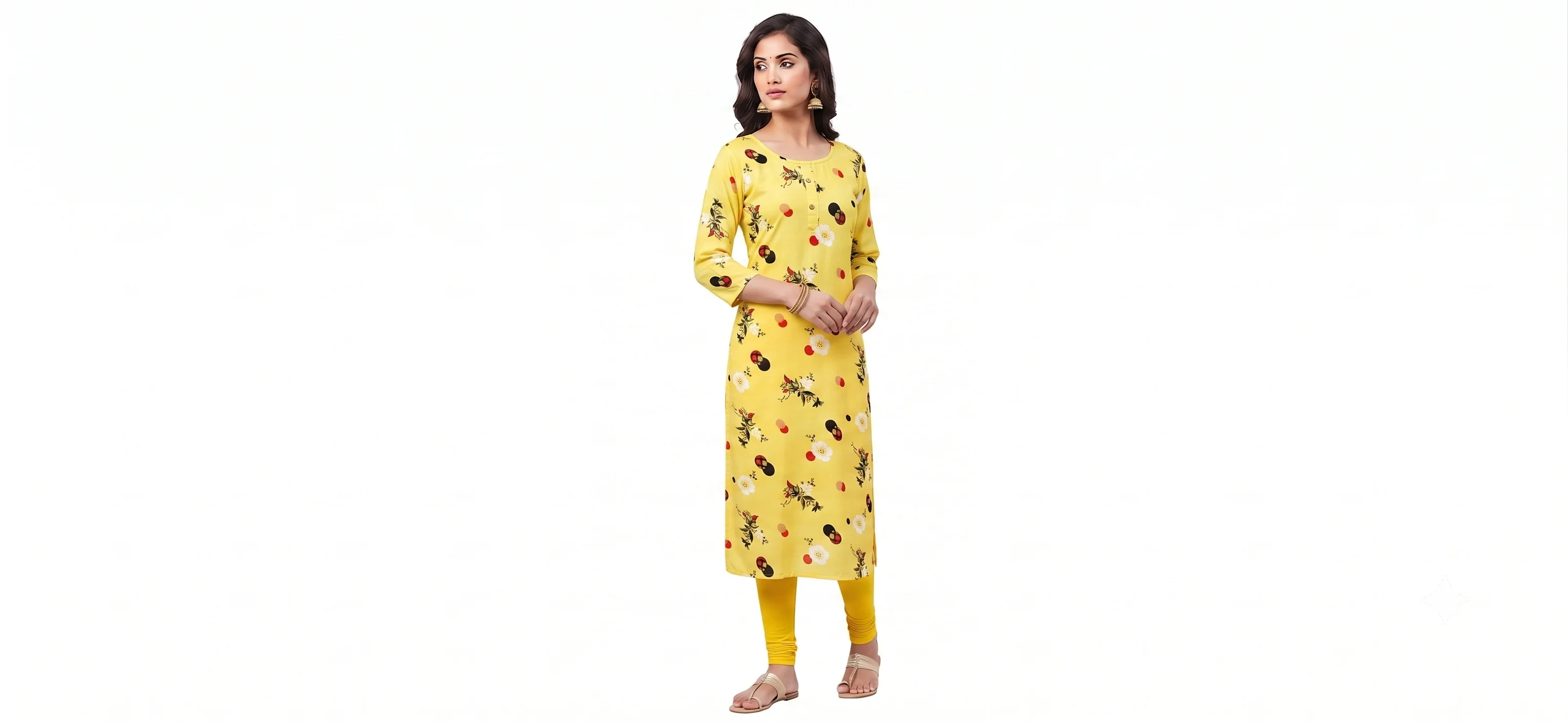 Yellow Printed Kurti
